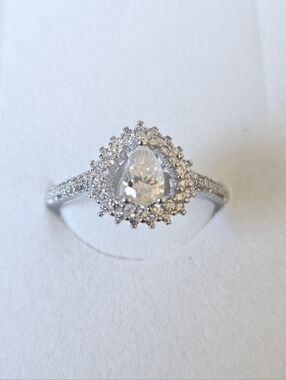 Moissanite Pear Cut Halo Ring Size 7